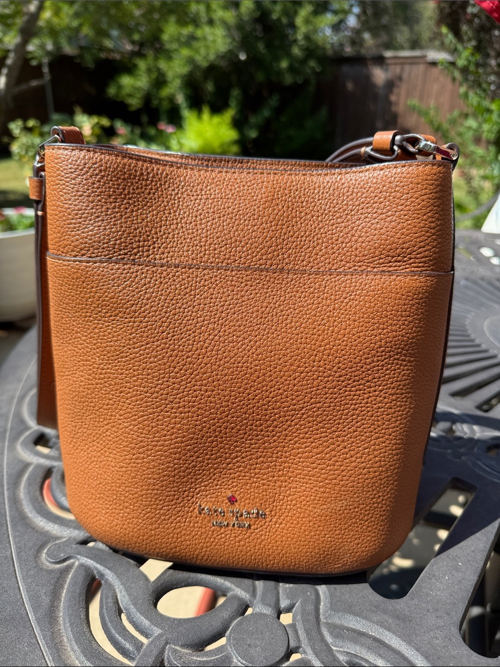 Kate Spade New York Brown Pebbled Leather Bucket Crossbody Shoulder Bag